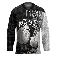 Personalised New Zealand Father's Day Hockey Jersey Papa Kiwi Bird Tribal Pattern DT05 Unisex Black - Polynesian Pride