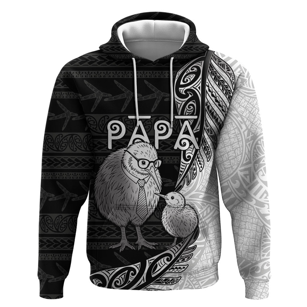 Personalised New Zealand Father's Day Hoodie Papa Kiwi Bird Tribal Pattern DT05 Pullover Hoodie Black - Polynesian Pride