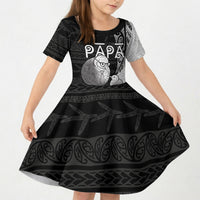 Personalised New Zealand Father's Day Kid Short Sleeve Dress Papa Kiwi Bird Tribal Pattern DT05 KID Black - Polynesian Pride
