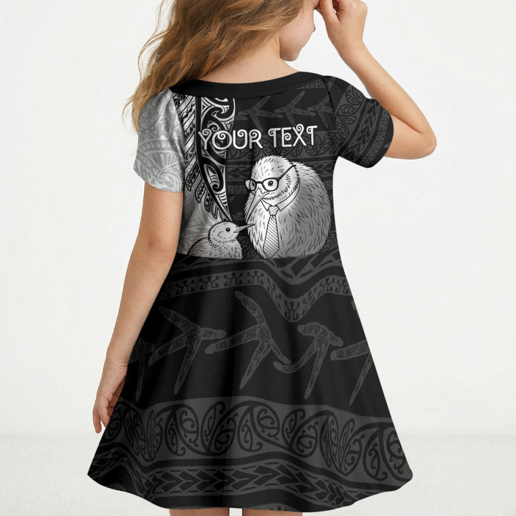 Personalised New Zealand Father's Day Kid Short Sleeve Dress Papa Kiwi Bird Tribal Pattern DT05 - Polynesian Pride