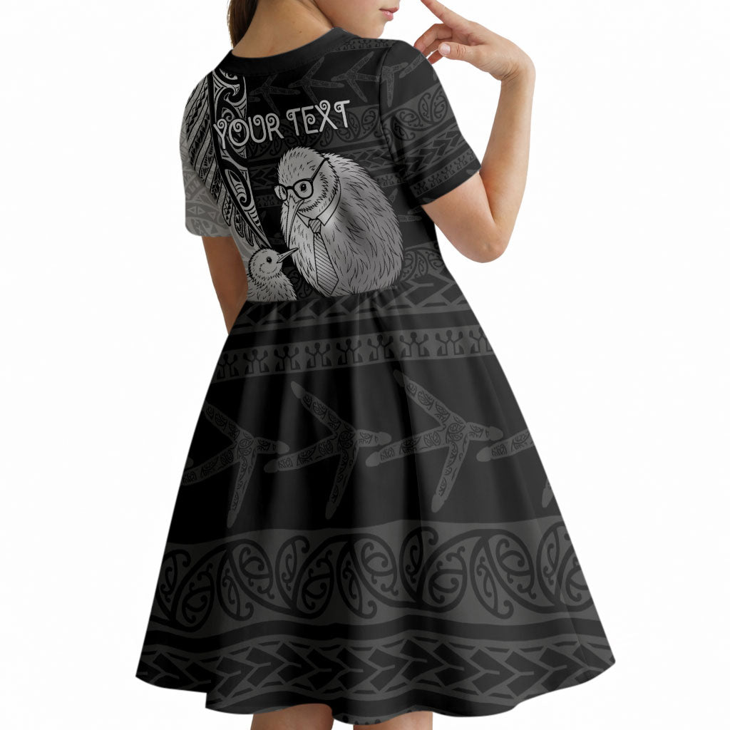 Personalised New Zealand Father's Day Kid Short Sleeve Dress Papa Kiwi Bird Tribal Pattern DT05 - Polynesian Pride