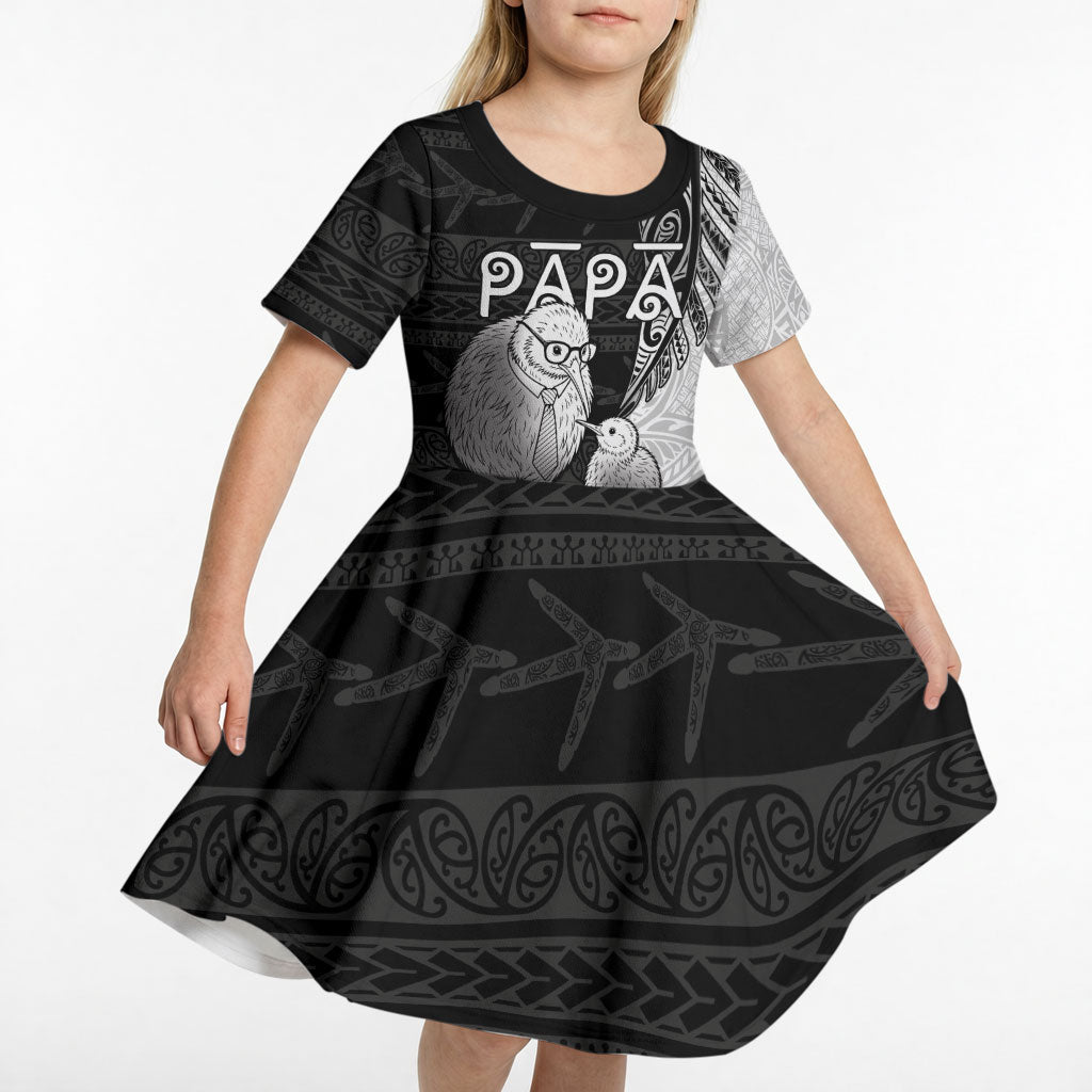 Personalised New Zealand Father's Day Kid Short Sleeve Dress Papa Kiwi Bird Tribal Pattern DT05 - Polynesian Pride