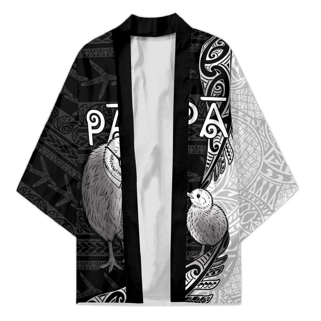 Personalised New Zealand Father's Day Kimono Papa Kiwi Bird Tribal Pattern DT05 Unisex Black - Polynesian Pride