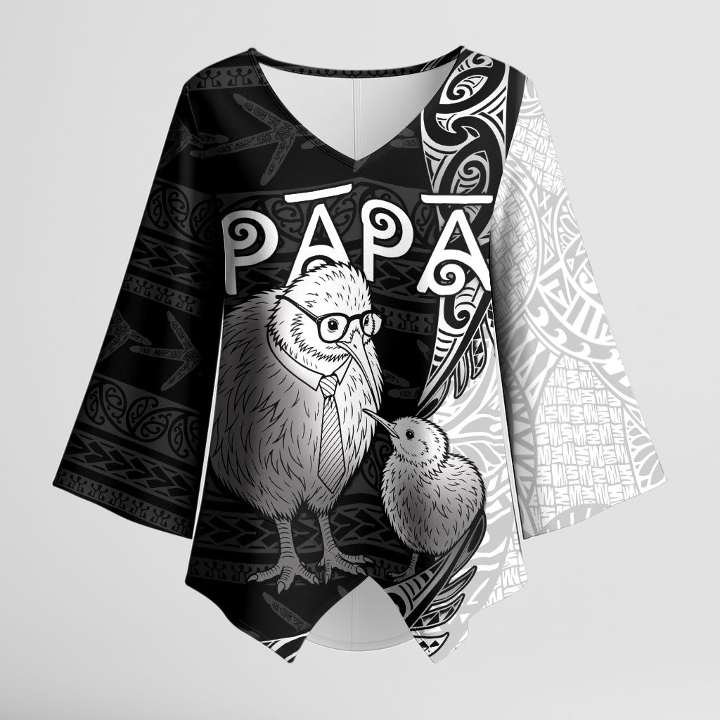 Personalised New Zealand Father's Day Kimono Sleeve Blouse Papa Kiwi Bird Tribal Pattern