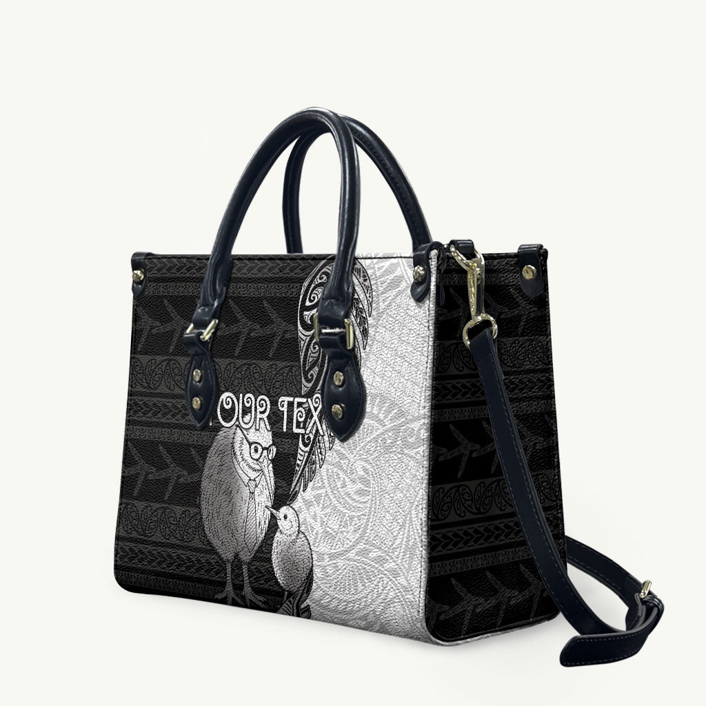Personalised New Zealand Father's Day Leather Bag Papa Kiwi Bird Tribal Pattern DT05 Black - Polynesian Pride