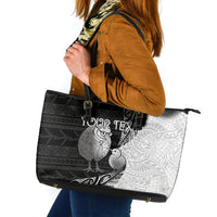 Personalised New Zealand Father's Day Leather Tote Bag Papa Kiwi Bird Tribal Pattern DT05 Black - Polynesian Pride