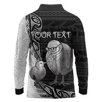 Personalised New Zealand Father's Day Long Sleeve Polo Shirt Papa Kiwi Bird Tribal Pattern DT05 - Polynesian Pride