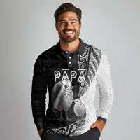 Personalised New Zealand Father's Day Long Sleeve Polo Shirt Papa Kiwi Bird Tribal Pattern DT05 - Polynesian Pride