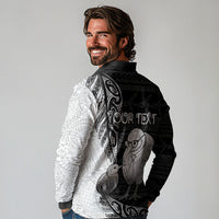 Personalised New Zealand Father's Day Long Sleeve Polo Shirt Papa Kiwi Bird Tribal Pattern DT05 - Polynesian Pride