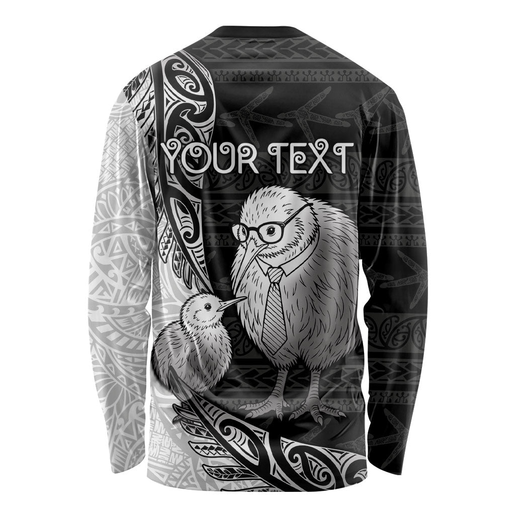 Personalised New Zealand Father's Day Long Sleeve Shirt Papa Kiwi Bird Tribal Pattern DT05 - Polynesian Pride