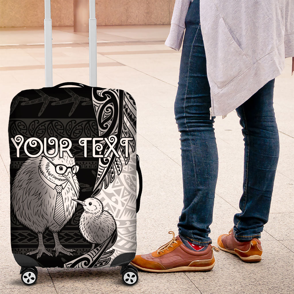 Personalised New Zealand Father's Day Luggage Cover Papa Kiwi Bird Tribal Pattern DT05 Black - Polynesian Pride