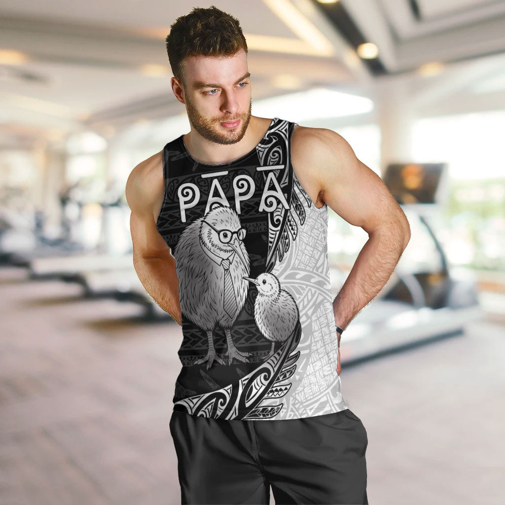Personalised New Zealand Father's Day Men Tank Top Papa Kiwi Bird Tribal Pattern DT05 Black - Polynesian Pride