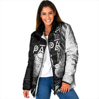 Personalised New Zealand Father's Day Padded Jacket Papa Kiwi Bird Tribal Pattern DT05 Women Black - Polynesian Pride