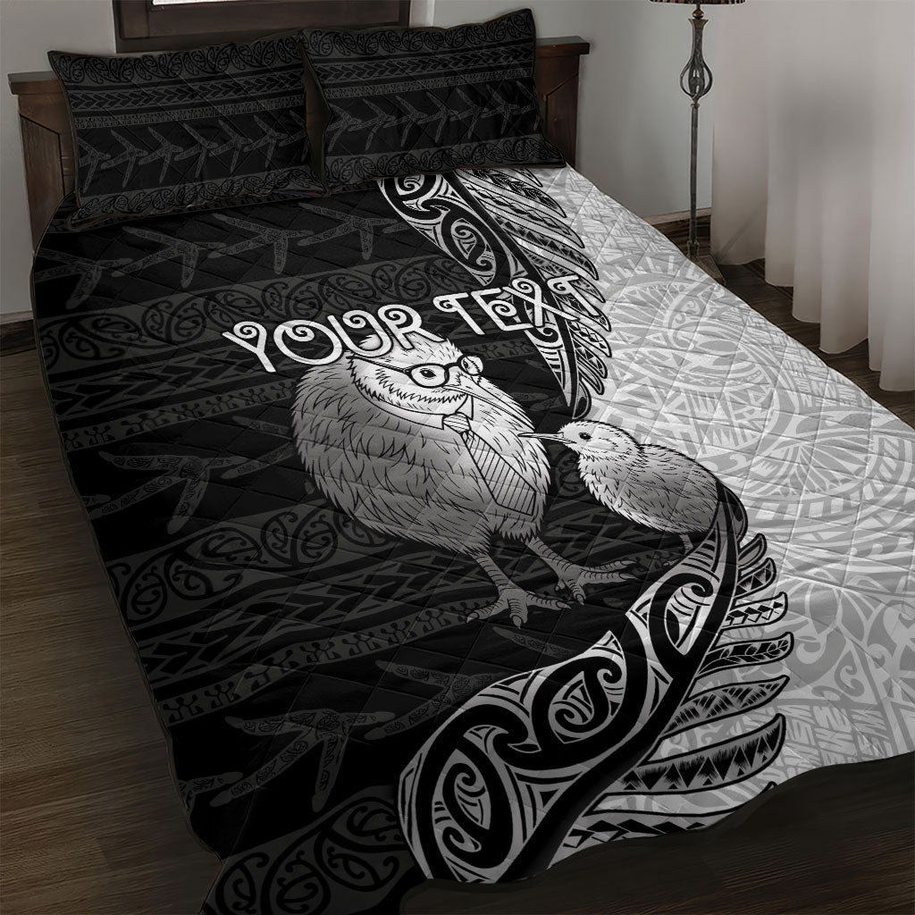 Personalised New Zealand Father's Day Quilt Bed Set Papa Kiwi Bird Tribal Pattern DT05 Black - Polynesian Pride