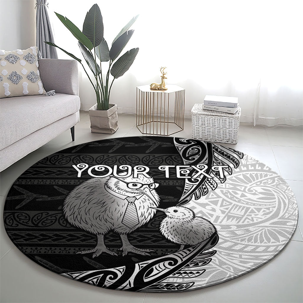 Personalised New Zealand Father's Day Round Carpet Papa Kiwi Bird Tribal Pattern DT05 - Polynesian Pride