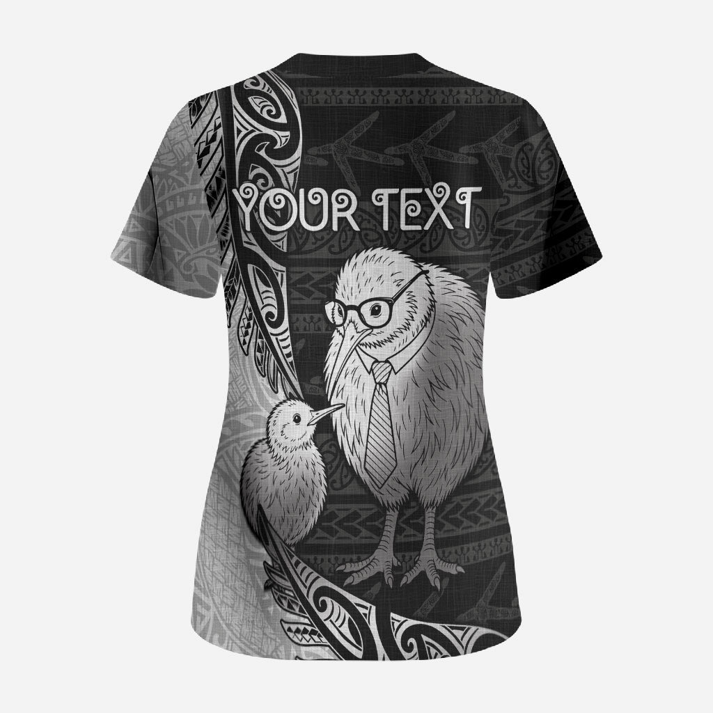 Personalised New Zealand Father's Day Scrub Top Papa Kiwi Bird Tribal Pattern DT05 - Polynesian Pride