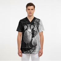 Personalised New Zealand Father's Day Scrub Top Papa Kiwi Bird Tribal Pattern DT05 - Polynesian Pride