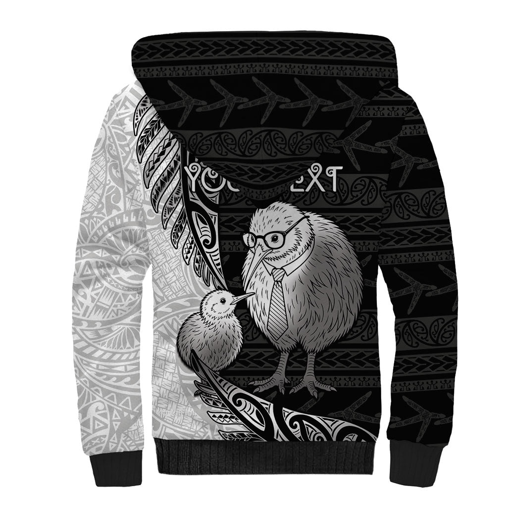 Personalised New Zealand Father's Day Sherpa Hoodie Papa Kiwi Bird Tribal Pattern DT05 - Polynesian Pride