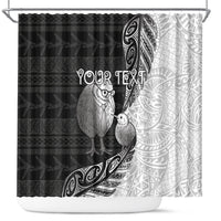 Personalised New Zealand Father's Day Shower Curtain Papa Kiwi Bird Tribal Pattern DT05 Black - Polynesian Pride