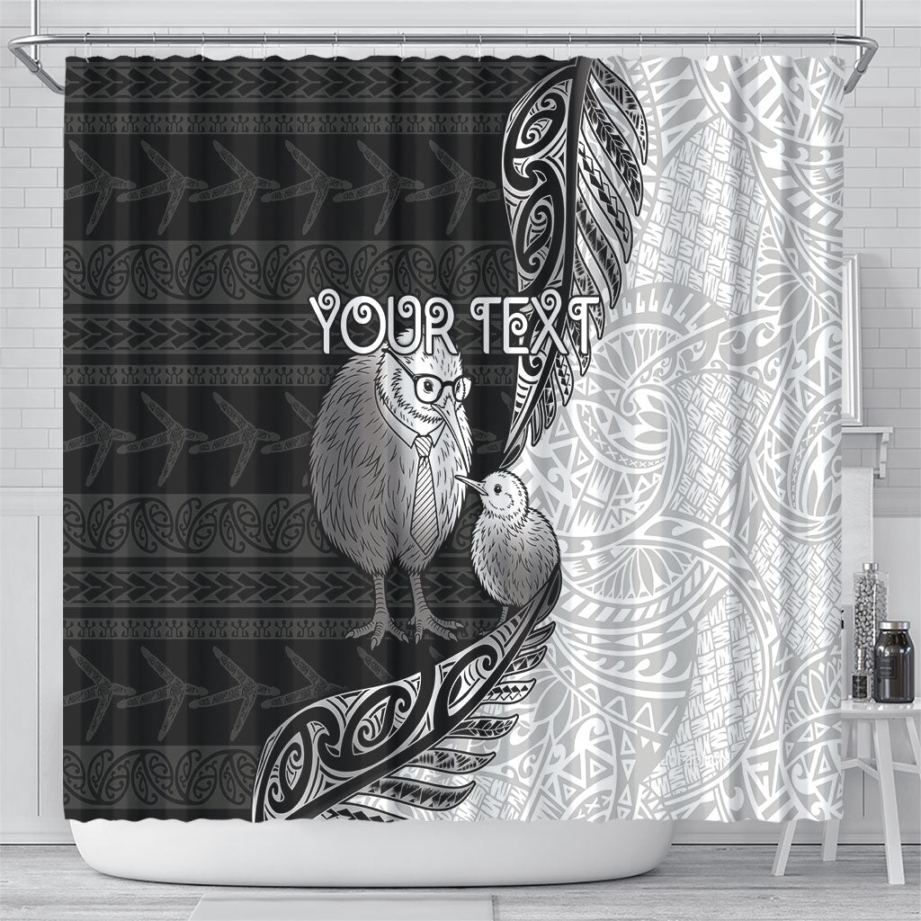 Personalised New Zealand Father's Day Shower Curtain Papa Kiwi Bird Tribal Pattern DT05 - Polynesian Pride