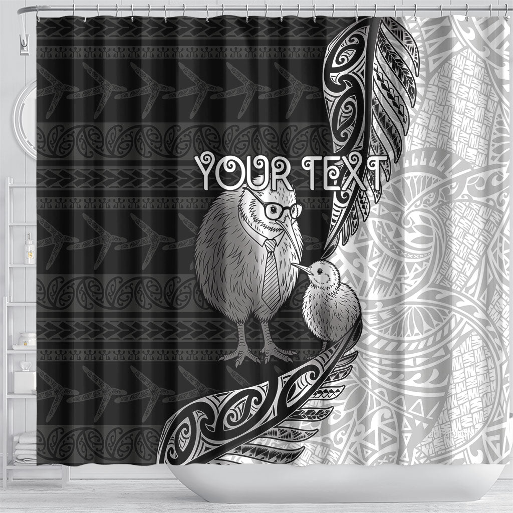 Personalised New Zealand Father's Day Shower Curtain Papa Kiwi Bird Tribal Pattern DT05 - Polynesian Pride