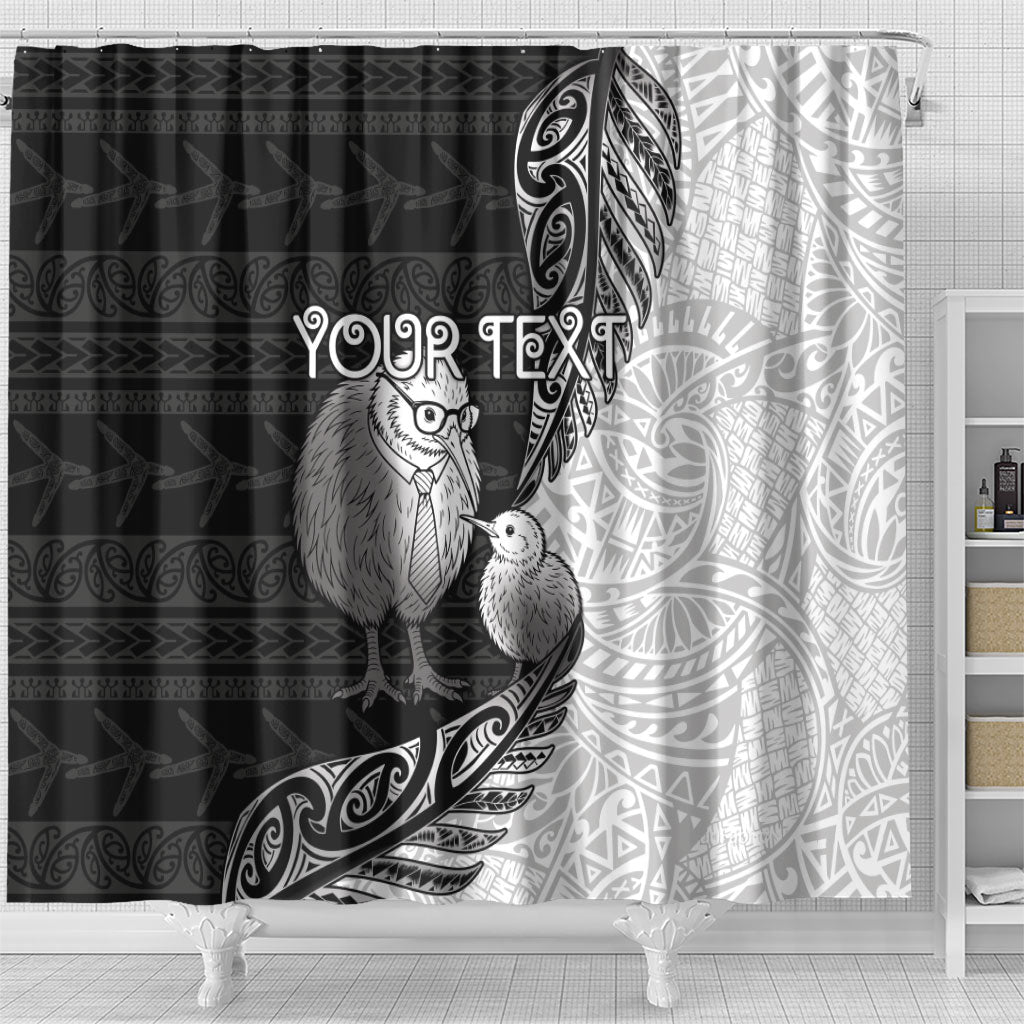 Personalised New Zealand Father's Day Shower Curtain Papa Kiwi Bird Tribal Pattern DT05 - Polynesian Pride