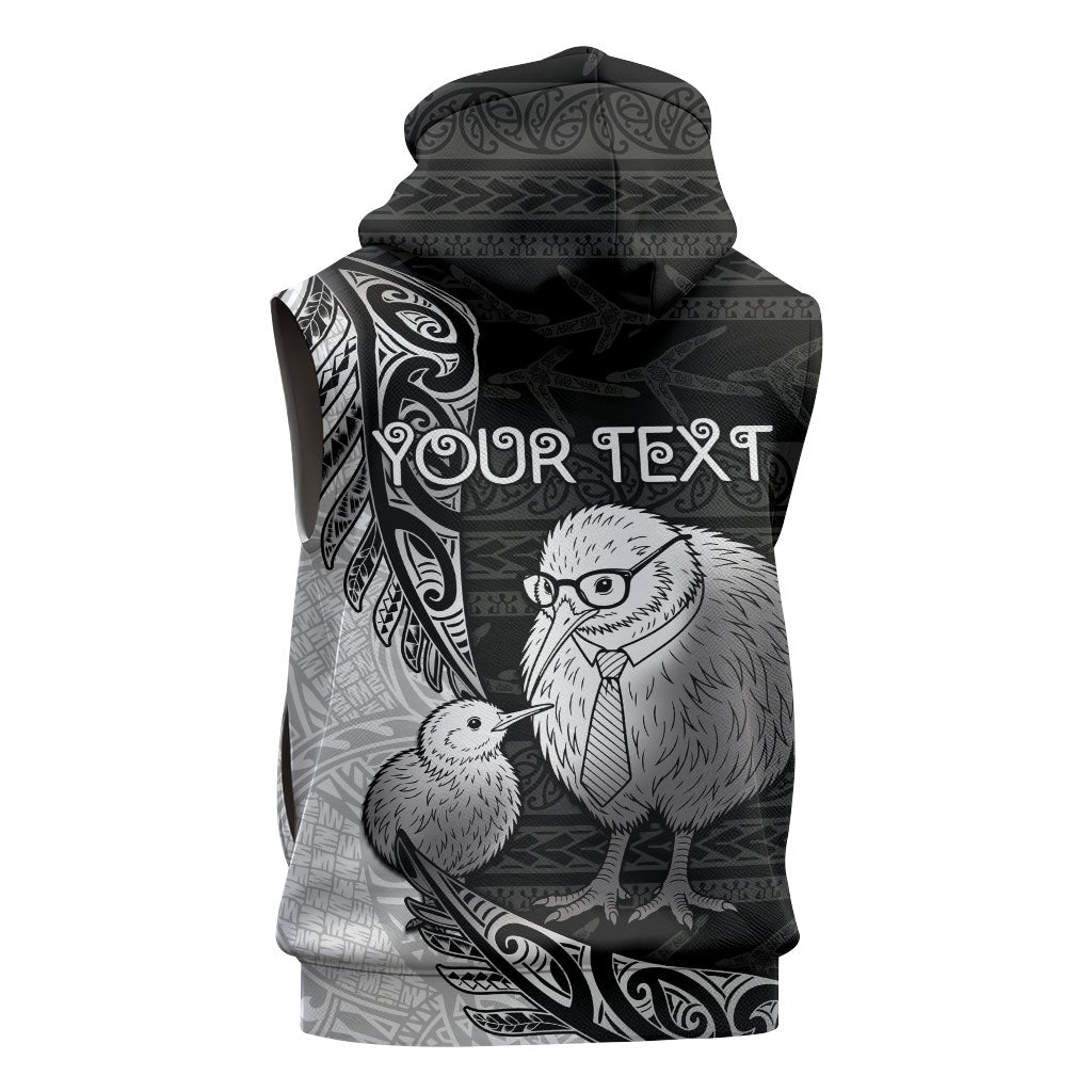 Personalised New Zealand Father's Day Sleeveless Hoodie Papa Kiwi Bird Tribal Pattern DT05 - Polynesian Pride