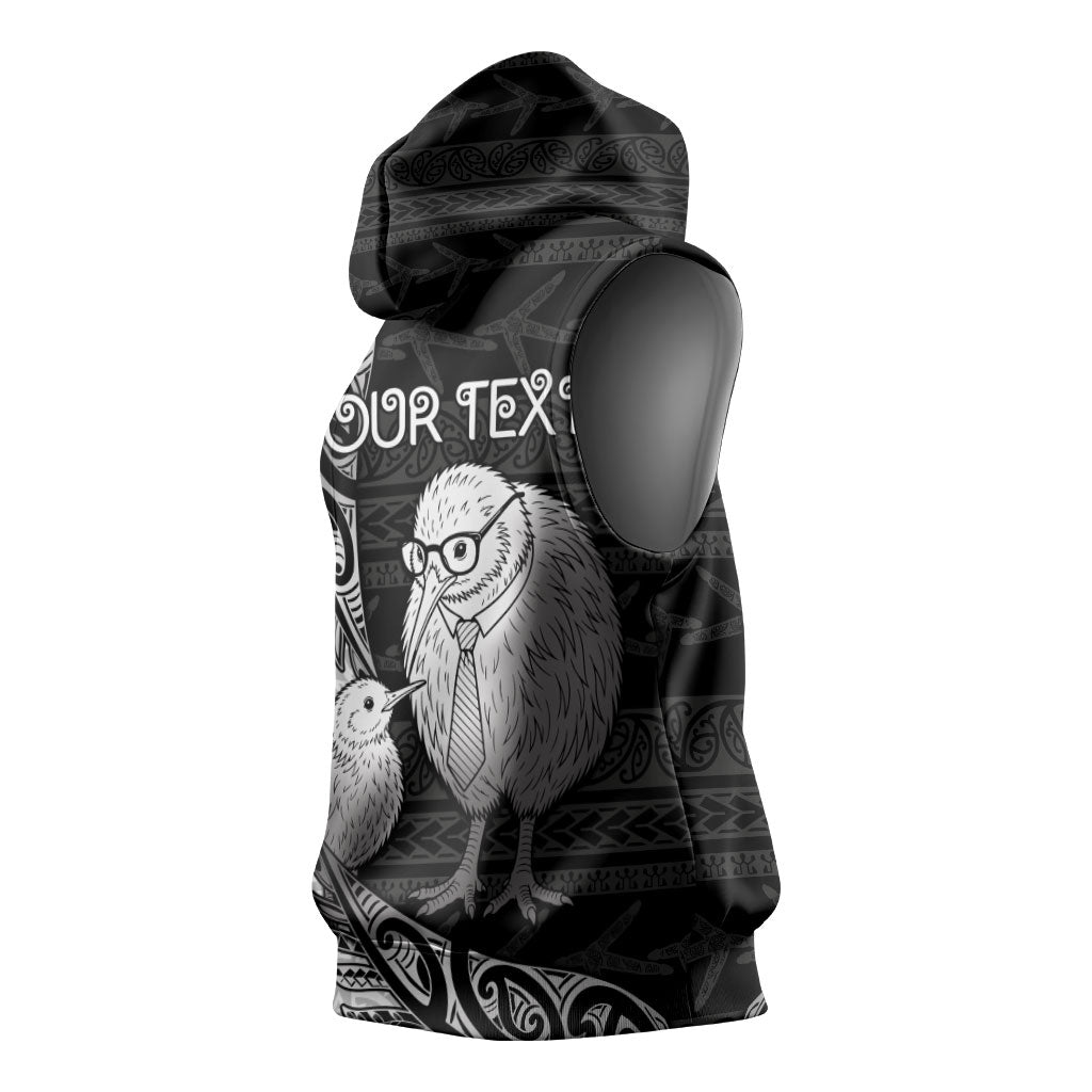 Personalised New Zealand Father's Day Sleeveless Hoodie Papa Kiwi Bird Tribal Pattern DT05 - Polynesian Pride