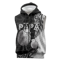 Personalised New Zealand Father's Day Sleeveless Zip Hoodie Papa Kiwi Bird Tribal Pattern DT05 Black - Polynesian Pride