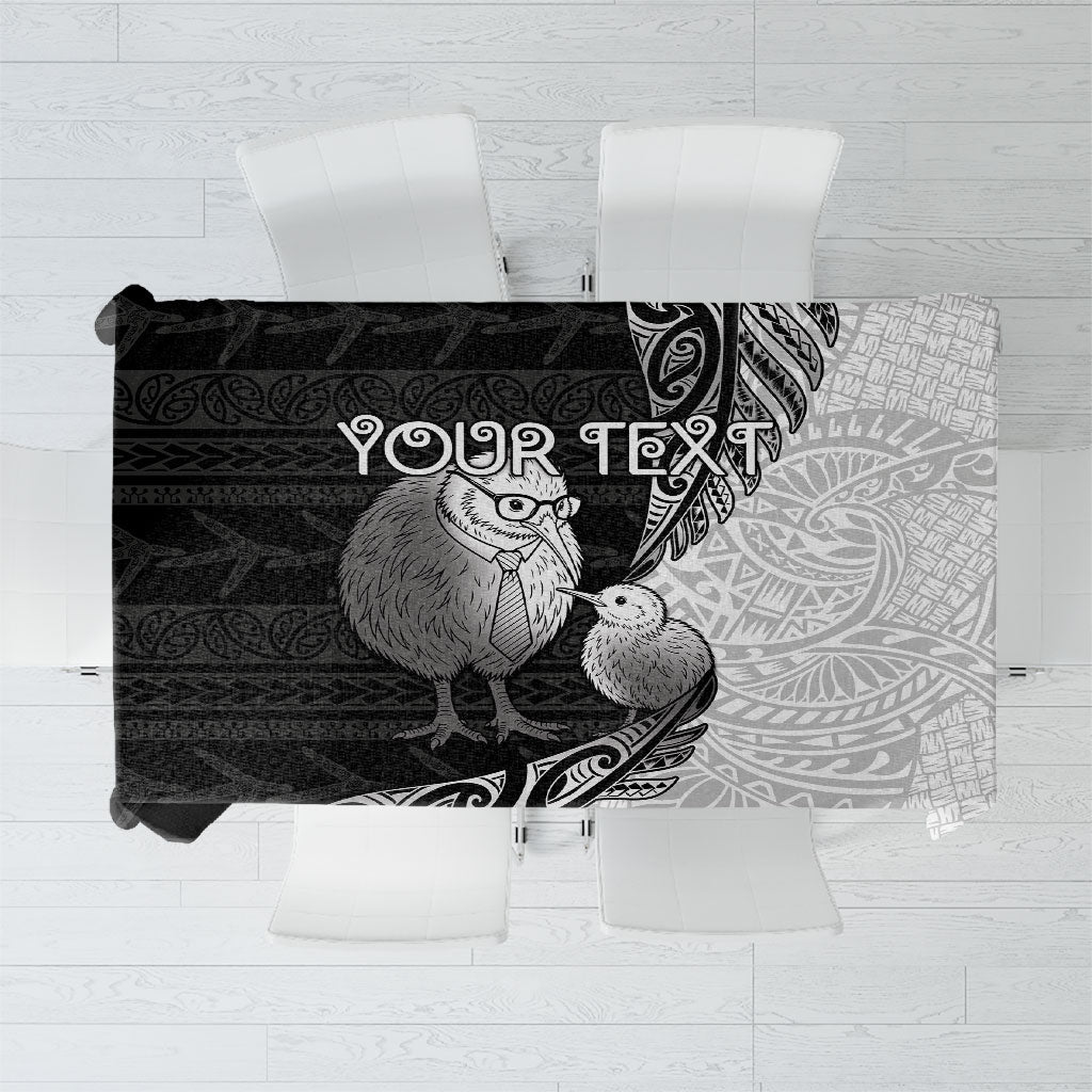 Personalised New Zealand Father's Day Tablecloth Papa Kiwi Bird Tribal Pattern DT05 Black - Polynesian Pride