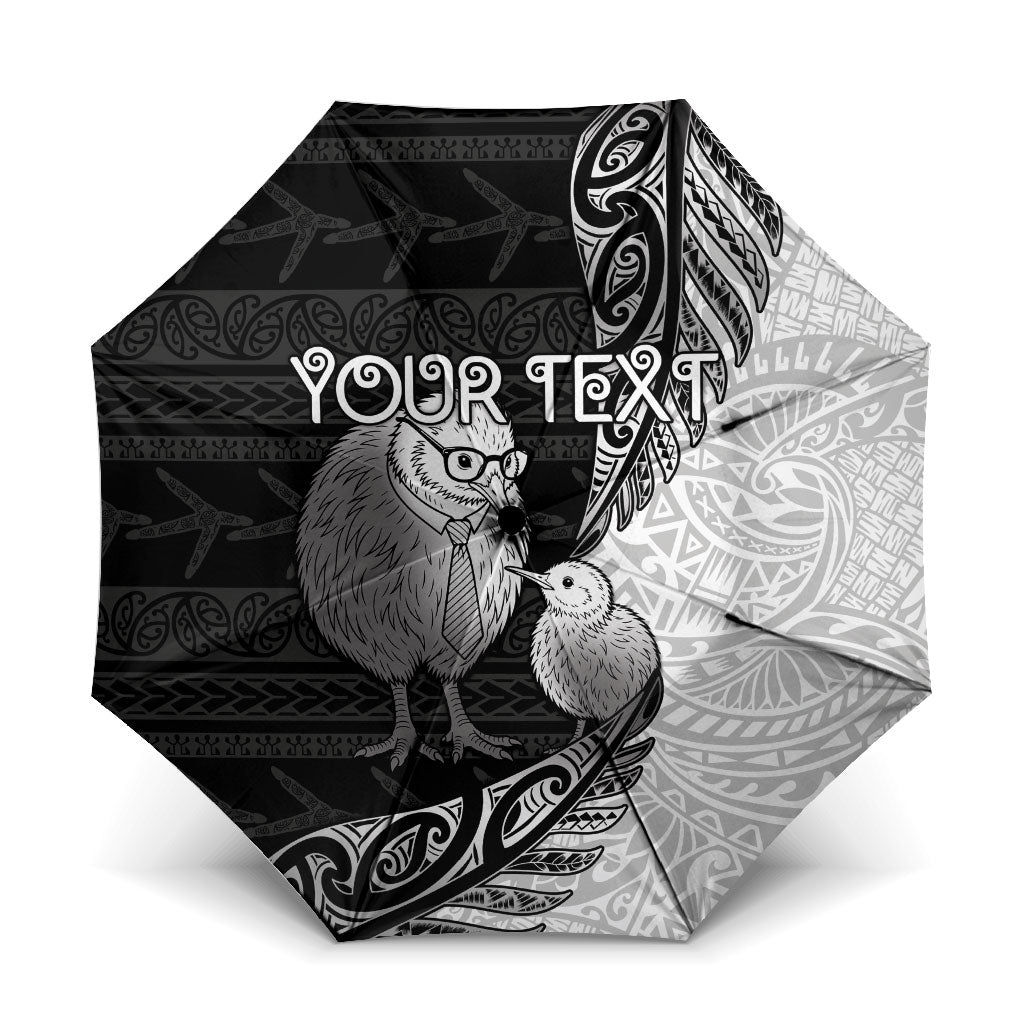 Personalised New Zealand Father's Day Umbrella Papa Kiwi Bird Tribal Pattern DT05 One Size Folded 11.42 inch Opened Diameter 37.4 inch Black - Polynesian Pride