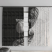 Personalised New Zealand Father's Day Window Curtain Papa Kiwi Bird Tribal Pattern DT05 With Hooks Black - Polynesian Pride