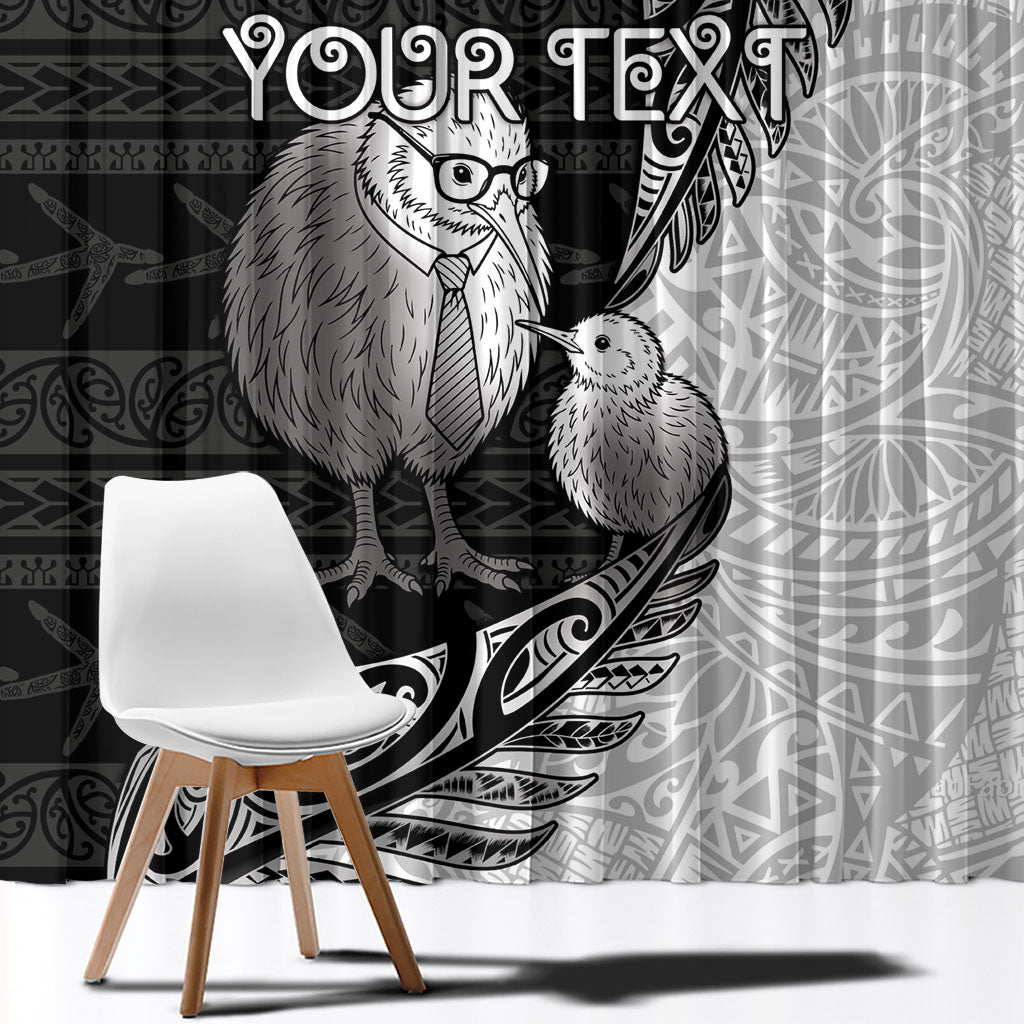 Personalised New Zealand Father's Day Window Curtain Papa Kiwi Bird Tribal Pattern DT05 - Polynesian Pride