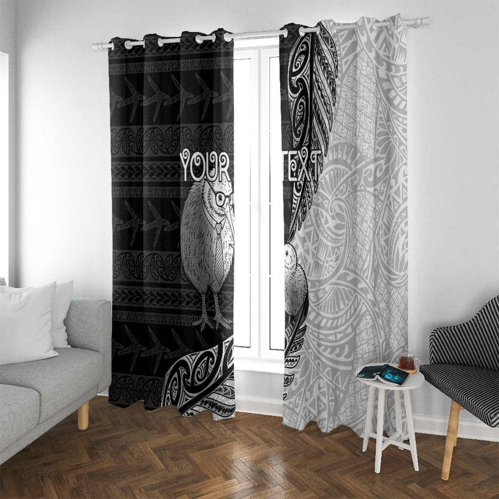 Personalised New Zealand Father's Day Window Curtain Papa Kiwi Bird Tribal Pattern DT05 With Grommets Black - Polynesian Pride