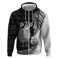 Personalised New Zealand Father's Day Zip Hoodie Papa Kiwi Bird Tribal Pattern DT05 Zip Hoodie Black - Polynesian Pride