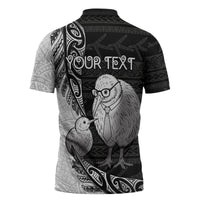 Personalised New Zealand Father's Day Zipper Polo Shirt Papa Kiwi Bird Tribal Pattern DT05 - Polynesian Pride