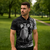 Personalised New Zealand Father's Day Zipper Polo Shirt Papa Kiwi Bird Tribal Pattern DT05 - Polynesian Pride