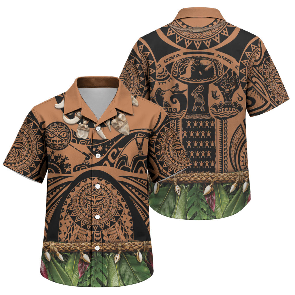 Polynesia Maui Tattoo Inspired Family Matching Puletasi and Hawaiian Shirt Tropical Leaf Skirt Costume