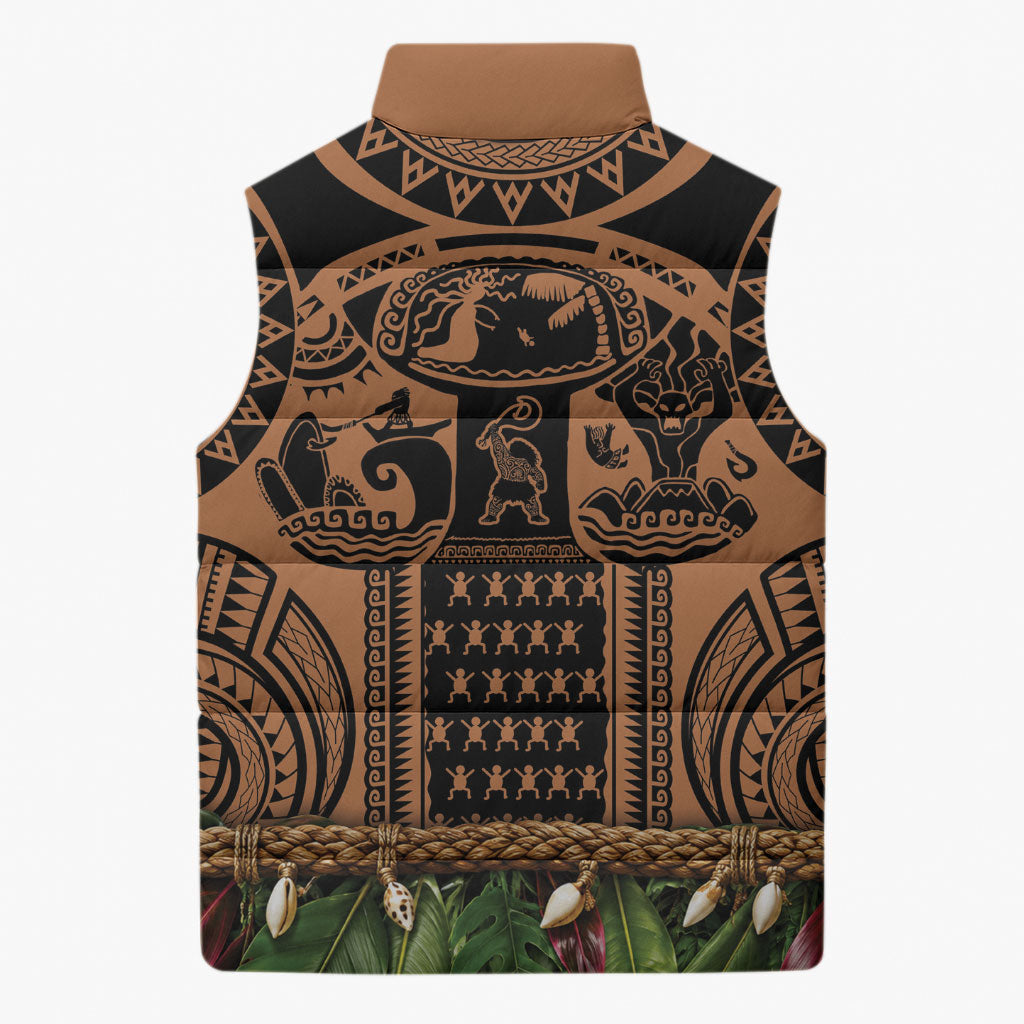 Polynesia Maui Tattoo Inspired Sleeveless Puffer Jacket Tropical Leaf Skirt Costume