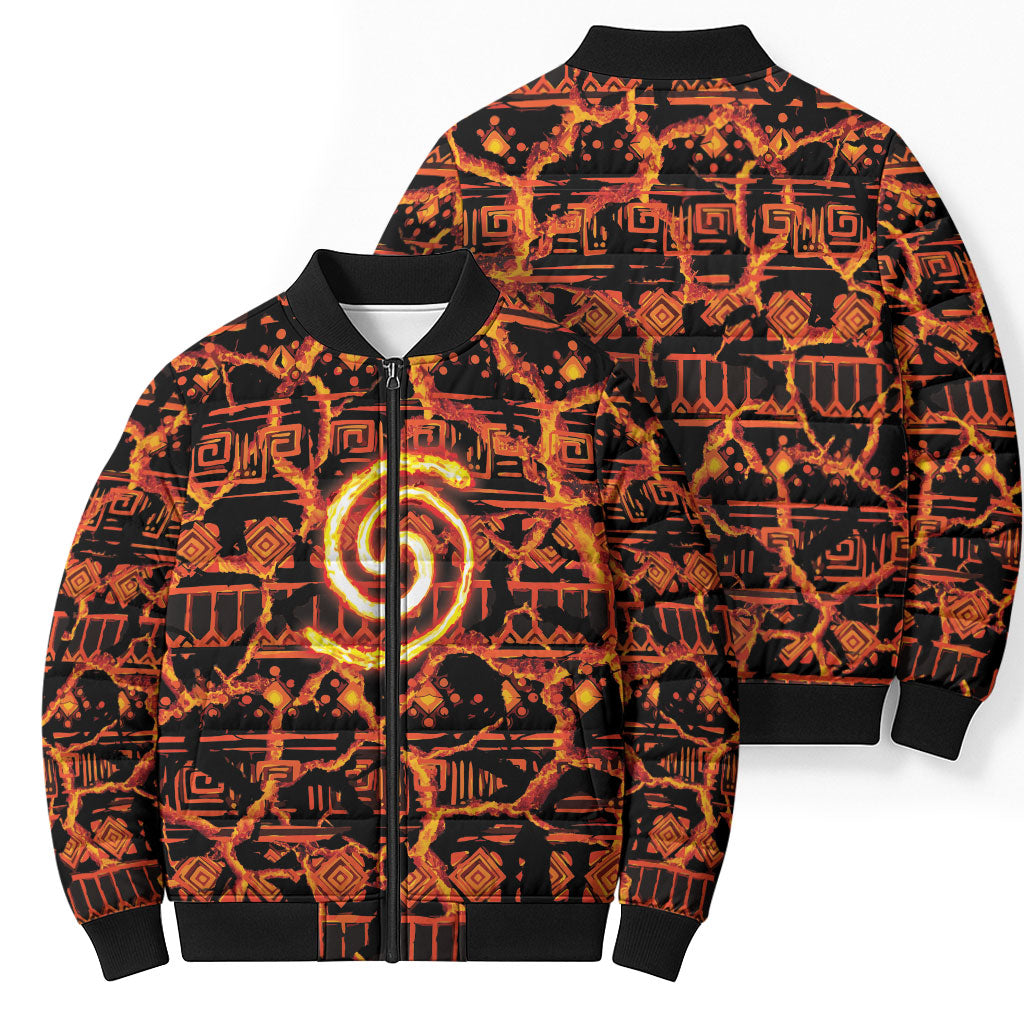 Polynesia Lava Monster Cosplay Bomber Puffer Jacket Fiery Glowing Volcano Crack Pattern