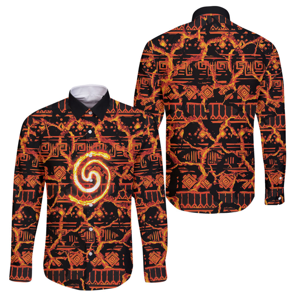 Polynesia Lava Monster Cosplay Family Matching Puletasi and Hawaiian Shirt Fiery Glowing Volcano Crack Pattern