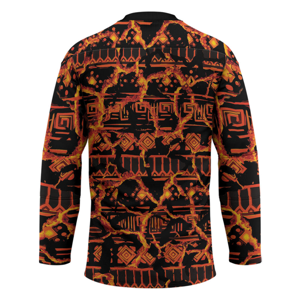 Polynesia Lava Monster Cosplay Hockey Jersey Fiery Glowing Volcano Crack Pattern