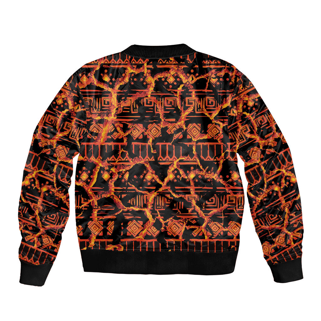 Polynesia Lava Monster Cosplay Sleeve Zip Bomber Jacket Fiery Glowing Volcano Crack Pattern