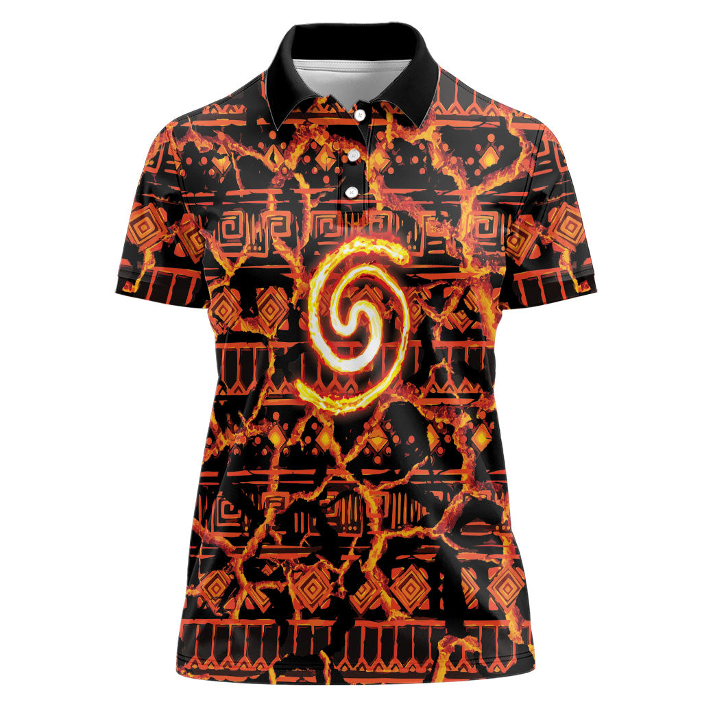 Polynesia Lava Monster Cosplay Women Polo Shirt Fiery Glowing Volcano Crack Pattern