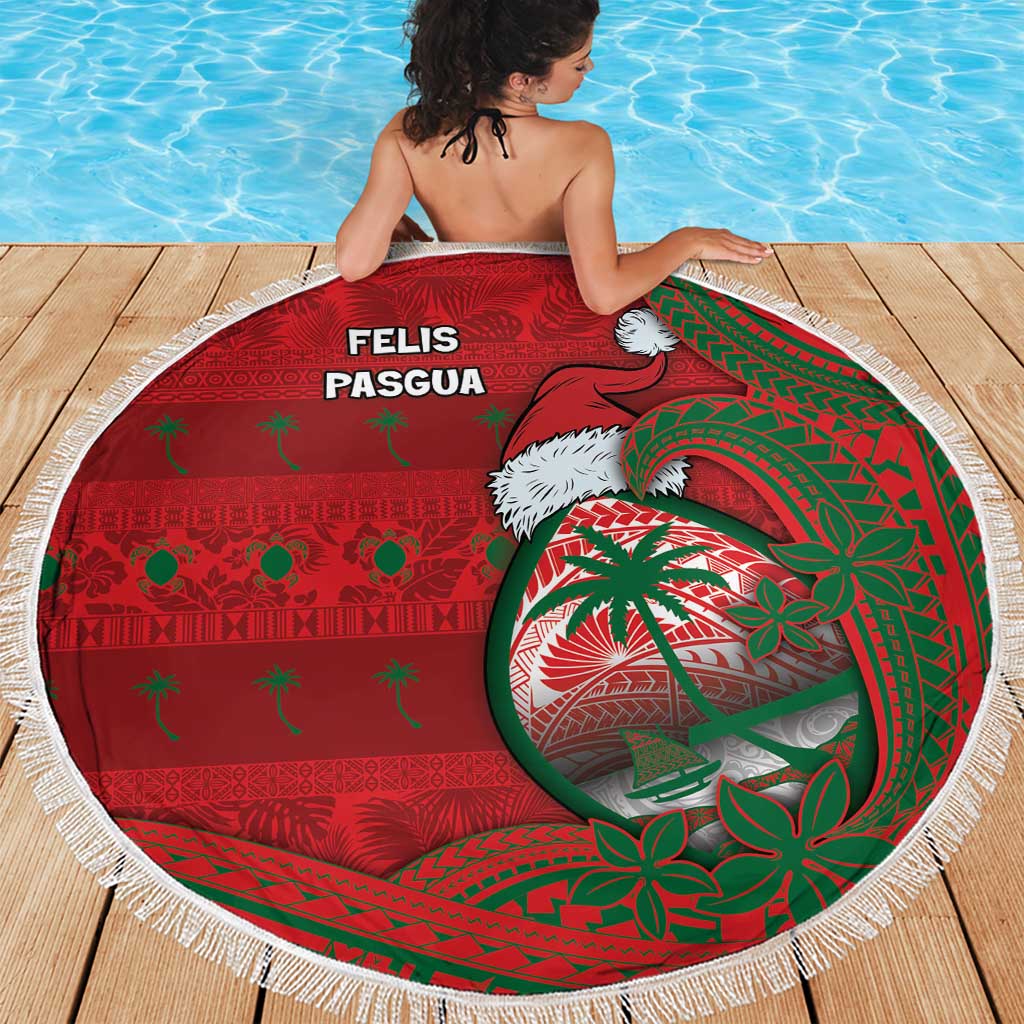 Guam Christmas Beach Blanket Chamorro Seal Hat Santa Tribal Waves - Polynesian Pride