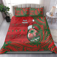 Guam Christmas Bedding Set Chamorro Seal Hat Santa Tribal Waves - Polynesian Pride