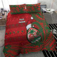 Guam Christmas Bedding Set Chamorro Seal Hat Santa Tribal Waves - Polynesian Pride