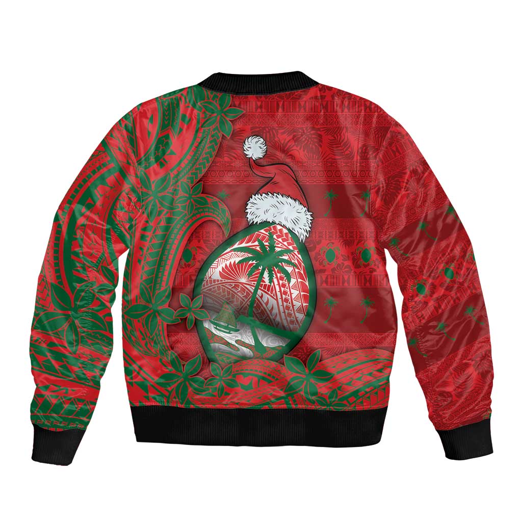 Guam Christmas Bomber Jacket Chamorro Seal Hat Santa Tribal Waves - Polynesian Pride