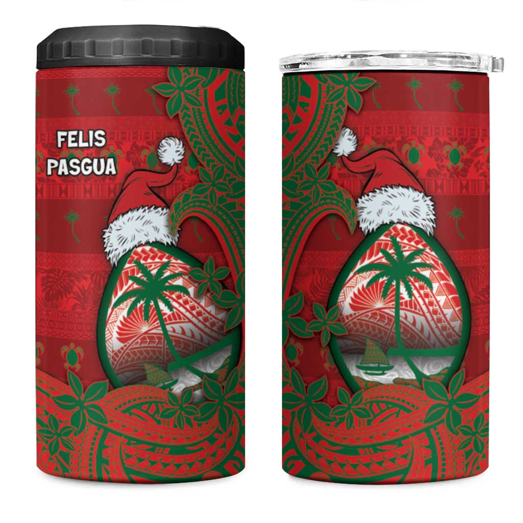 Guam Christmas 4 in 1 Can Cooler Tumbler Chamorro Seal Hat Santa Tribal Waves - Polynesian Pride