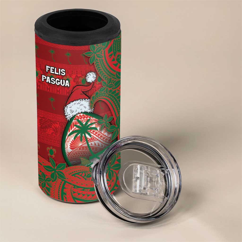 Guam Christmas 4 in 1 Can Cooler Tumbler Chamorro Seal Hat Santa Tribal Waves - Polynesian Pride
